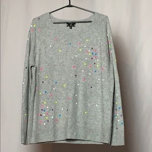 Lord & Taylor Grey Wool/Cashmere Dot Sweater
